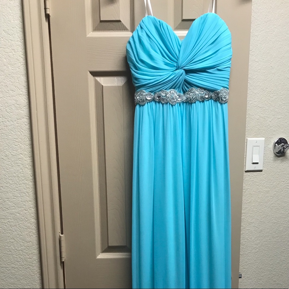 Light blue floor length formal dress